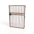 Rustic Metal Grille Gate With Vertical Bars And Secure Lock