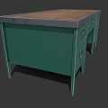 Sturdy Green Drawer Wooden Desk With Brown Top And Metal Handles