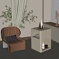 Modern Minimalist White Side Table With Circular Cutouts Decorative Cones Books And Small Potted Plant