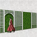 Landscape Wall Design With White Lattice Green Plant And Arched Doorways