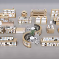 Various Wooden Bookcases With Modern Design Open Shelves And Curved Storage Units