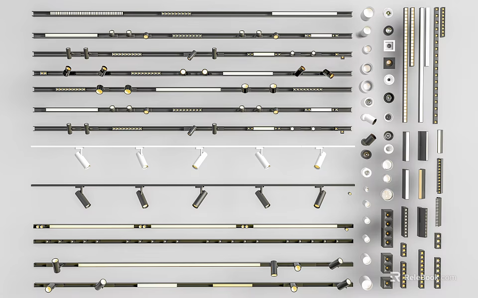 Elegant Modern Downlights And Spotlights With Various Sizes And Design Styles 3d model