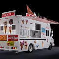 White Ice Cream Truck With Top Cone Decorations Side Graphics And Signage