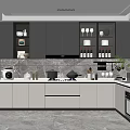 Modern Kitchen Interior Design With Island White Countertops Gray Cabinets And Appliances