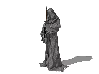 Game Fantasy Character In Hooded Robe Holding Wooden Staff With Mystical Aura 3d model