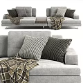 Modern Gray Two Seater Sofa With Plaid Blankets And Decorative Pillows 3d model