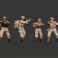 Toy Military Action Figures In Camouflage Uniforms With Various Weapon Poses