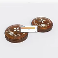 Two Round Brown Decorative Boxes With White Floral Patterns Ornament Set 3d model