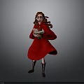 Realistic 3D Model of Little Red Riding Hood Wearing Red Cloak Holding Basket