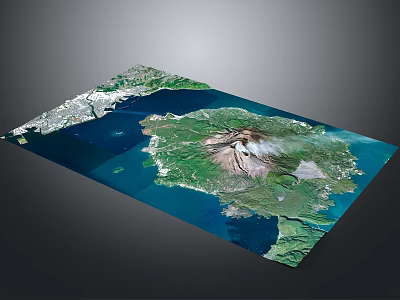 Detailed Terrain Model Featuring Mountain Ocean Island Green Vegetation And Coastline 3d model