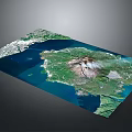 Detailed Terrain Model Featuring Mountain Ocean Island Green Vegetation And Coastline