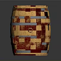 Wooden Barrel With Metal Hoops And Red Top For Home Storage And Decoration