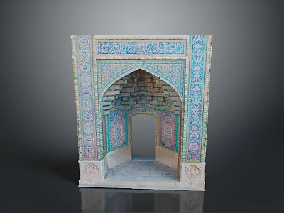 Intricate Traditional Archway Adorned With Colorful Tile Patterns And Stone Base Structure 3d model