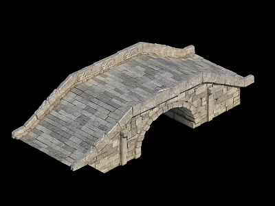 Ancient Stone Arch Bridge With Gray Slate Deck And Arched Structure 3d model