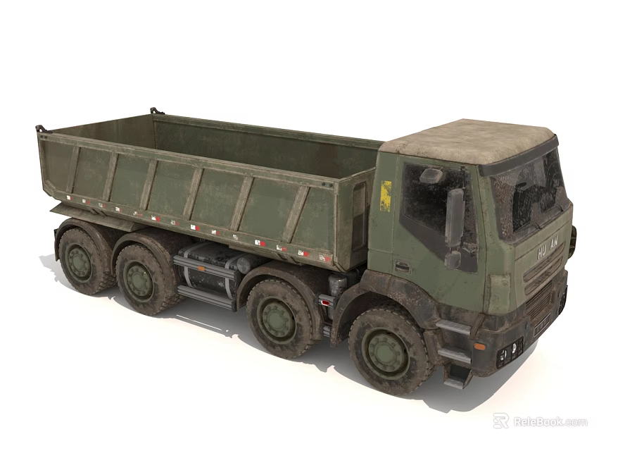 Green Military Dump Truck With Heavy Duty Body And Multi Wheel Structure 3d model 