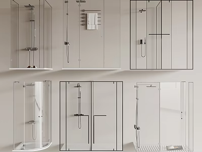 Modern Bathroom Shower Enclosures With Glass Doors And Stylish Shower Heads 3d model