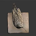 Earth Toned Bird Sculpture Displaying Bowed Neck And Long Beak On Square Pedestal