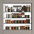 Neatly Arranged Spice Bottles With Various Spices On Kitchen Storage Shelves