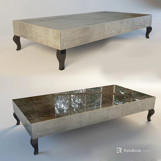Modern Coffee Table With Light Gray Wooden Texture Glass Top And Black Legs 3d model 