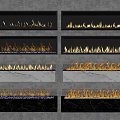 Various Fireplace Designs With Black Frames Marble Surfaces And Burning Flames 3d model