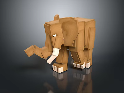 Brown Paper Origami Elephant With White Tusks Standing On Dark Reflective Surface 3d model