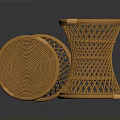 Handcrafted Natural Brown Wicker Stool With Round Frame And Intricate Woven Design
