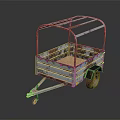 Rusty Vintage Metal Trailer With Wooden Floor And Single Wheel Structure