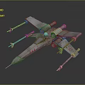 Vintage Weathered Starfighter Model With Red Markings Multiple Engines And Wings
