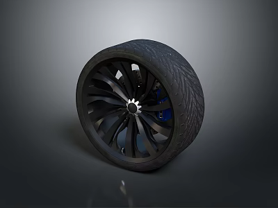 Car Tire Featuring Black Spoke Alloy Wheel And Radial Tread Design 3d model