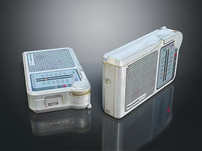Two Vintage Silver Retro Radios With Grille Speakers And Control Panel Knobs 3d model