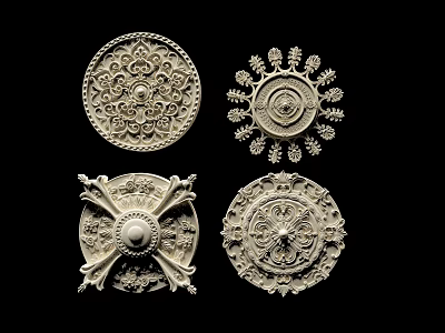 Intricate Carved Decorative Pieces With Circular Patterns And Ornate Floral Designs 3d model