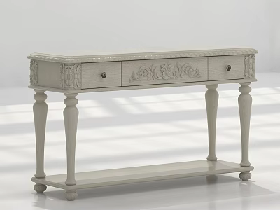 White Entryway Console Table With Carved Details And Drawers On Elegant Legs 3d model