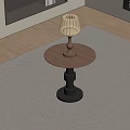 Round Side Table With Wooden Top Black Base And Stylish Lamp In Cozy Living Room
