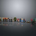 Diverse Characters And Creatures Models Arranged In Lineup On Reflective Surface