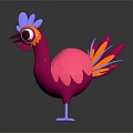 Vibrant Cartoon Game Movie Character With Pink Body Blue Comb Colorful Tail And Big Eyes