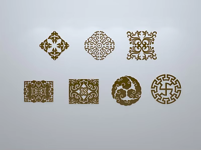 Traditional Carved Sculptures With Various Shapes And Decorative Patterns On White Background 3d model