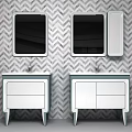 Modern Double Bathroom Vanity With Herringbone Pattern Wall And Mirrors 3d model