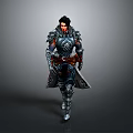 Armored Fantasy Warrior With Black Hair Wearing Detailed Metallic Armor And Holding Sword