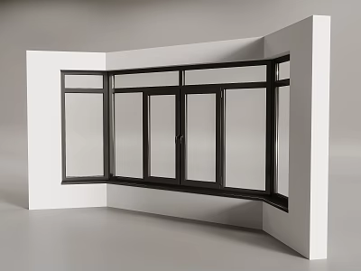 Modern Corner Window Design With Black Frame And Glass Panes On White Wall 3d model