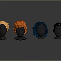 Realistic Human Head Models With Various Colored Hairstyles Including Blonde Short Orange Curly And Blue Braided Hair