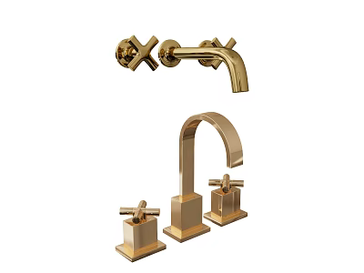 Elegant Golden Faucet With Two Handle Design And Various Spout Styles 3d model