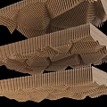 Modern Wooden Ceiling Design Layered 3D Structure With Striped Texture And Geometric Details