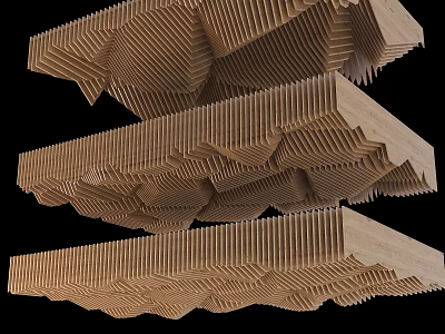 Modern Wooden Ceiling Design Layered 3D Structure With Striped Texture And Geometric Details 3d model