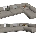 Modern Grey Sectional Sofa With Multi Colored Cushions And Linen Upholstery 3d model