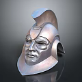 Ancient Metallic Helmet With Facial Carving And Decorative Crest Design