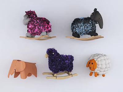 Colorful Building Blocks Animal Figures Including Rocking Sheep Elephant And Various Colors 3d model