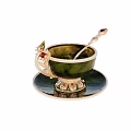 Elegant Green Tea Set With Ornate Handle Gemstone Spoon And Saucer