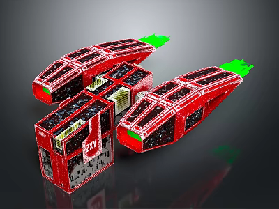 Red Satellite Modules With Green Solar Panels 3D Model For Space Exploration 3d model