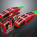 Red Satellite Modules With Green Solar Panels 3D Model For Space Exploration