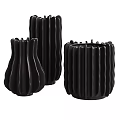 Black Ceramic Vessels with Ribbed Texture in Various Shapes for Decorative Use 3d model